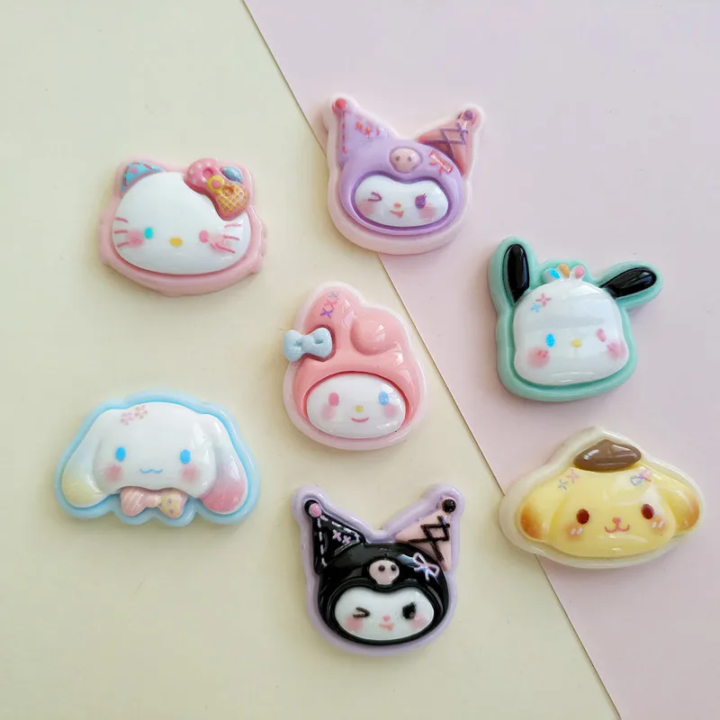 

10pcs Hello Kitty Accessories Cute Cartoon DIY Hair Clip Keychain Material Desktop Decoration Women Supplies Student Wholesale