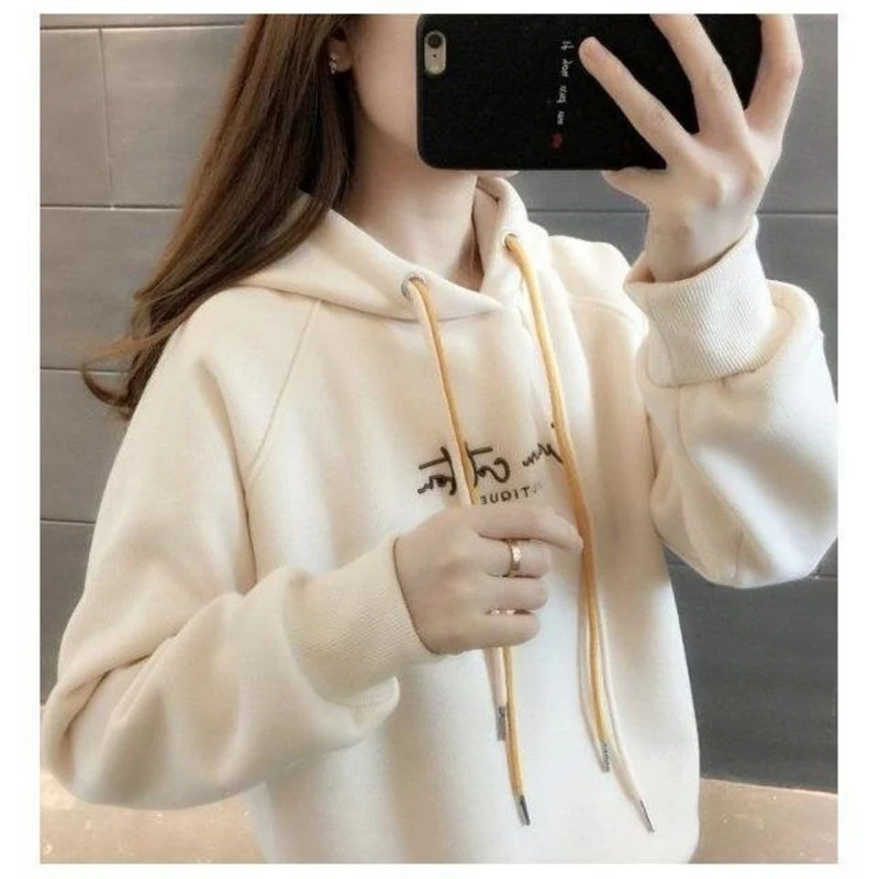 Autumn 2024 New Loose Korean Style Thin Long-sleeved Hooded Sweater Cardigan Coat Women\'s Long-sleeved T-shirt Top