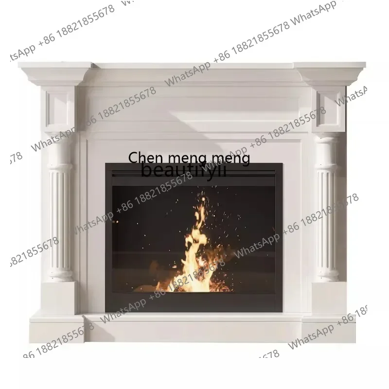 

X CQYModern living room entrance solid wood simulation mantel French Roman column carving wall scene design fireplace decoration