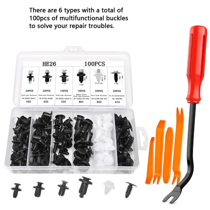 

100Pcs Auto Fastener Clip Mixed Car Body Push Retainer Pin Rivet Bumper Door Trim Panel Fastener Kit Car Clips Box or Bag Packag