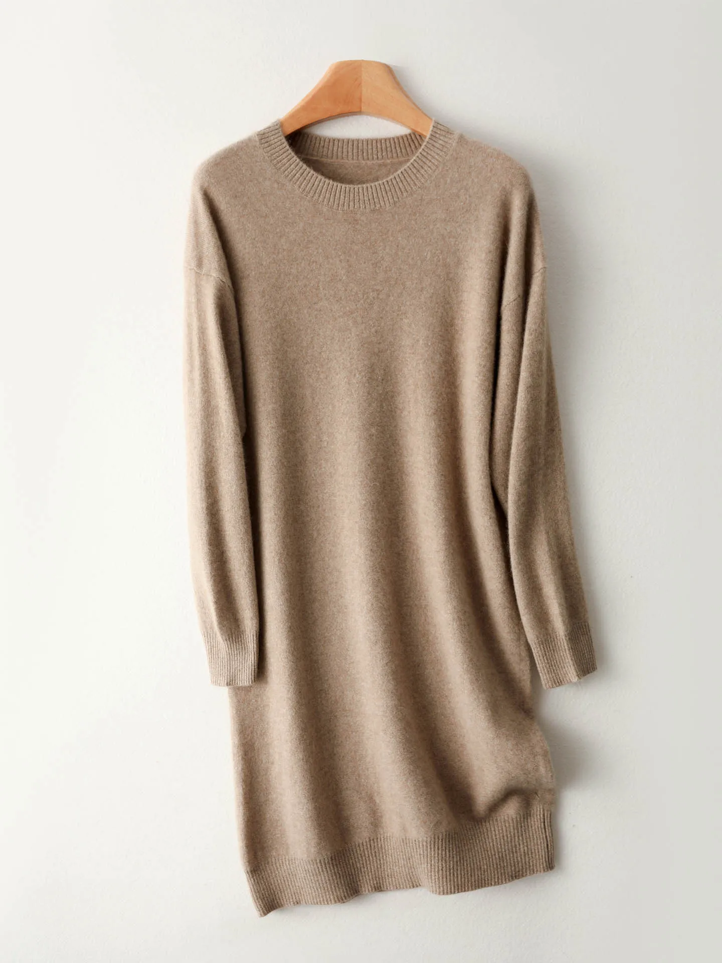 Maglione ampio da donna in lana merino girocollo Camicia sopra la testa in cashmere di media lunghezza Maglieria morbida e confortevole per l'autunno inverno