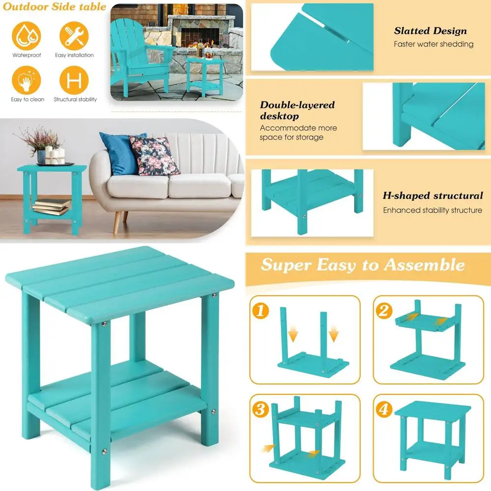 

Two-Tier Durable Outdoor Side Table, Weather-Resistant Patio End Table, Ideal for Pool, Porch, Deck, 16.5