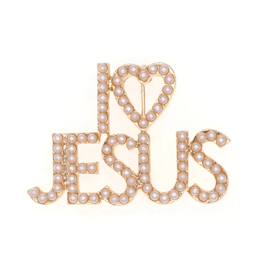 

5/10pcs Jewish Brooch Pearl Letter I LOVE JESUE Brooches Religious Brooch Pin for Gift