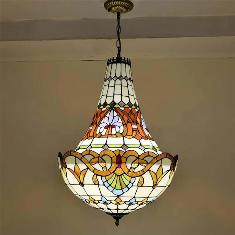 AOSONG Tiffany European Chandelier Vintage Restaurant Bedroom Coffee Shop Bar Villa Corridor Color Glass Pendant Lamp