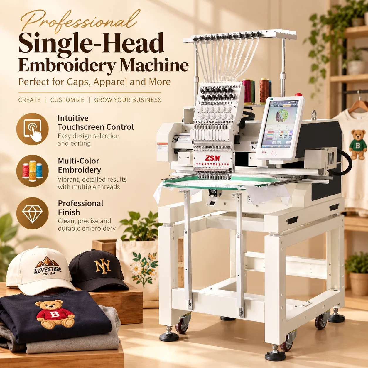 QM1201 High Speed Multi Needles Single Head Small Computerized Embroidery Machine with 1200Rpm Engine