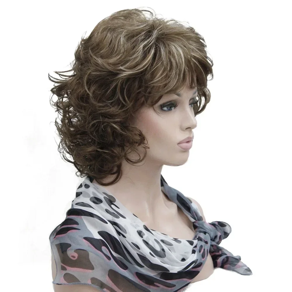 StrongBeauty Women\'s Wigs Short Curly Hair Dark brown/Blonde Natural Synthetic Full Wig 4 Color