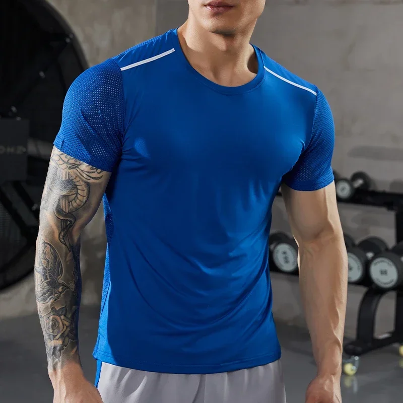 Camiseta respirável Slim Fit Fitness masculina, Caminhada, Ciclismo, Top de manga curta, Basquete, Futebol, Exterior, Corrida, T seco rápido, Verão