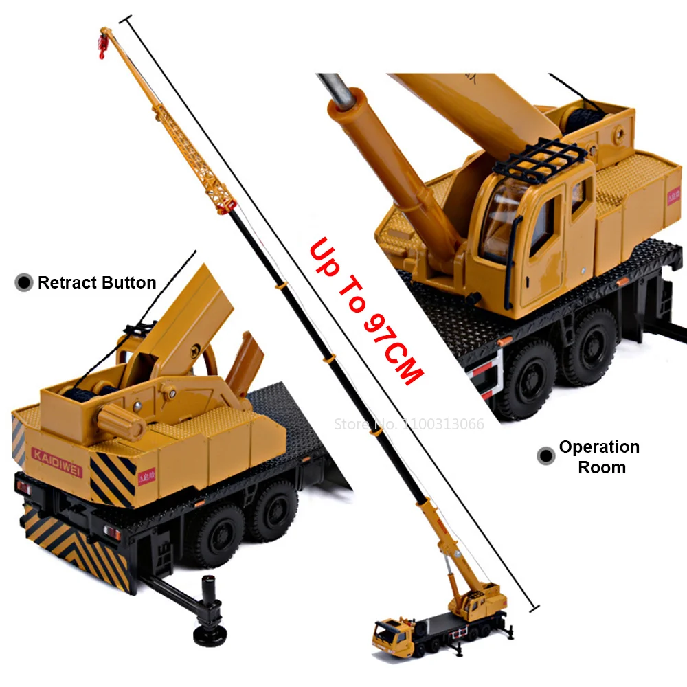 1:55 Simulation Alloy Diecast Engineering Crane 360 Degress Rotate With 4 Front Wheel Steering Engineering Cars Model Kid Toys