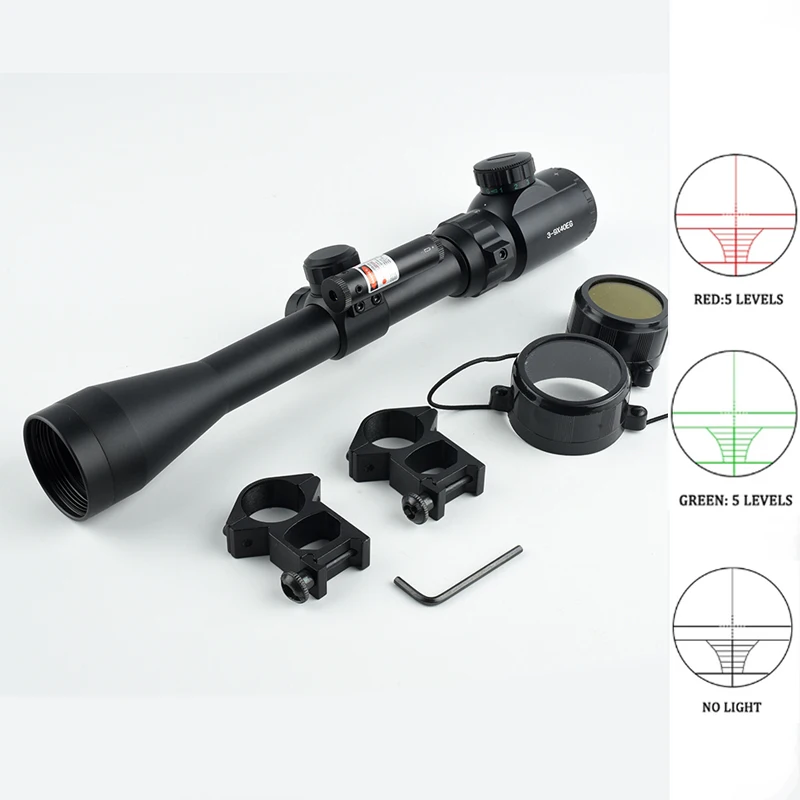 Imagem -05 - Óptica Scopes com Mira a Laser Air Rifle Scope Tactical Riflescope Vermelho e Verde Iluminado Retículo Caça 3-9x40eg