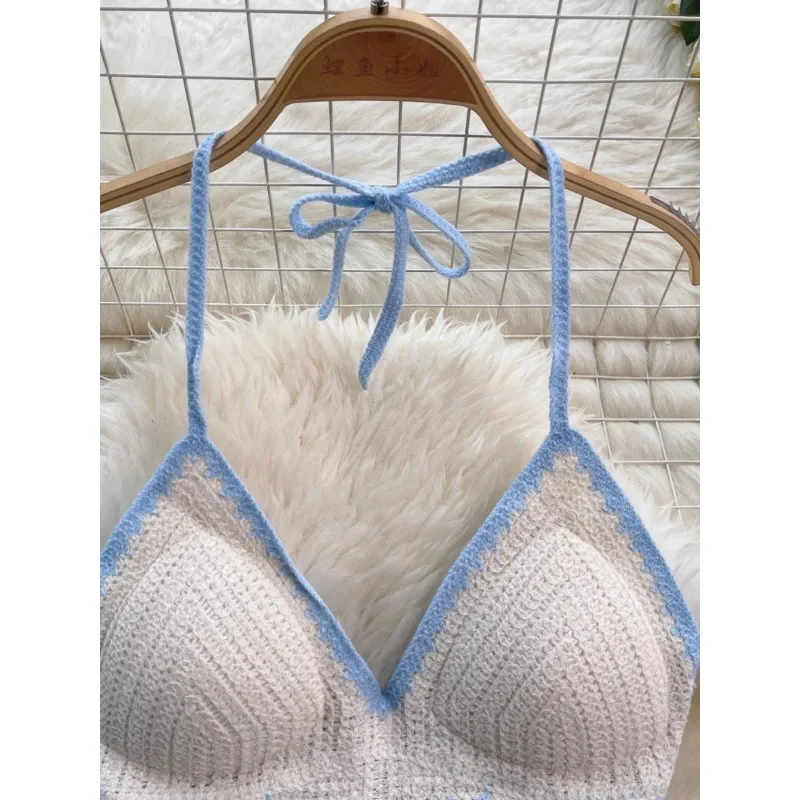 قميص قصير بوهيمي بنمط عطلات كلاسيكي للنساء ، زهرة خطاف ، خليط ملون ، شاطئ البحر متعدد الاستخدامات ، تعليق العنق ، قمة عصرية مثيرة للسرة