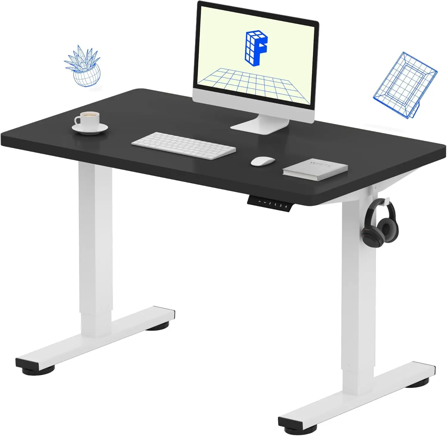 All-in-one standing 40 x 24 inch large height adjustable desk, electric sit-stand home desk