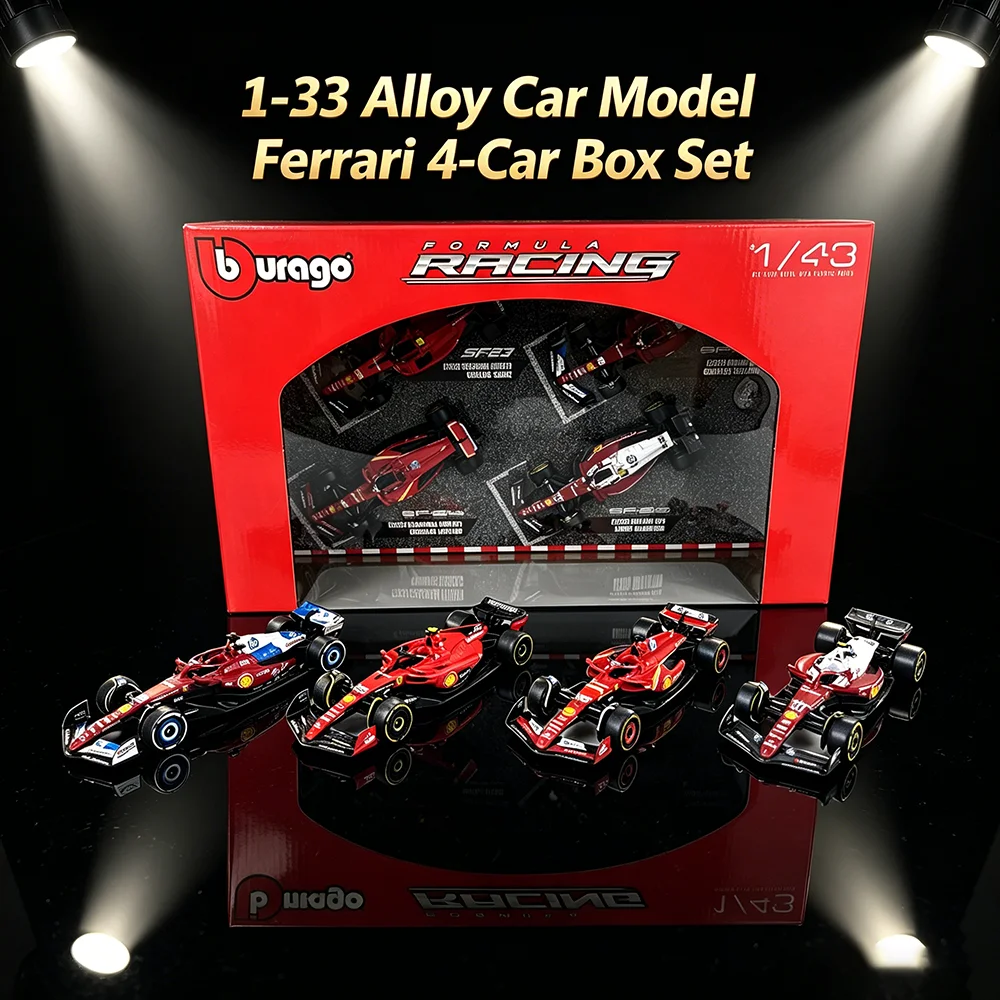 Bburago 1:43 One box of four cars Ferrari 2023-SF23#55 2024-SF24#16 2025-SF25#16#44 Die cast alloy car model toy Italian GP