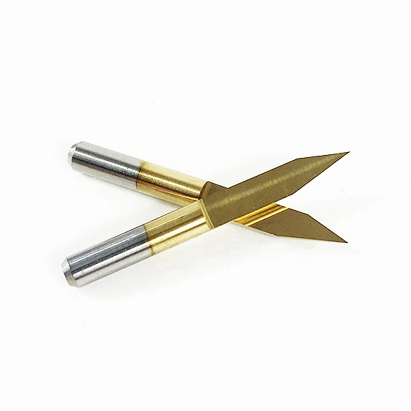 A23T 100Pcs 30 Degree 0.1mm Tip Titanium Coated Flat Bottom Carbide PCB Engraving Bits, V-Shape CNC Router Cutter, 3.175mm