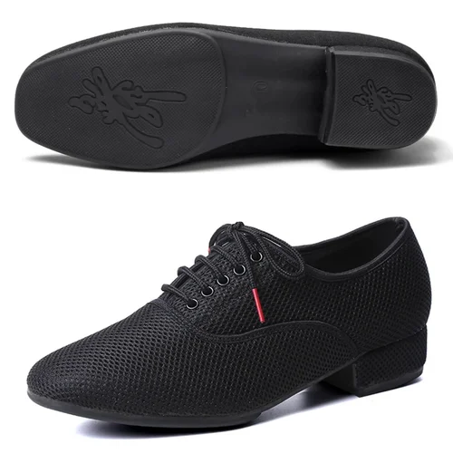 Imagen 2 del producto Zapatos de baile latino para hombre, zapatillas de baile de Salsa Jazz para niños, zapatos de salón modernos para Tango, zapatillas de entrenamiento de suela blanda de malla negra 39-46