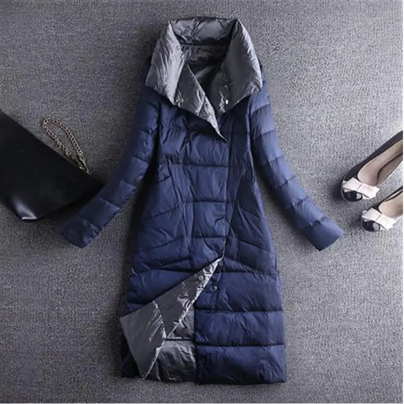 Lightweight down jacket women\'s middle and long knee length double-sided wear 2022 new off-season white duck down jacket