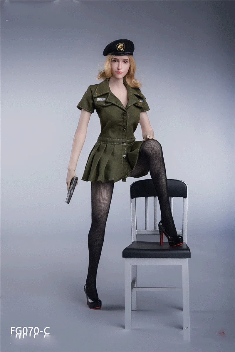 Игрушки для девочек-пожарных FG070 1/6 Женский солдат Армейский зеленый комплект: берет + модель платья