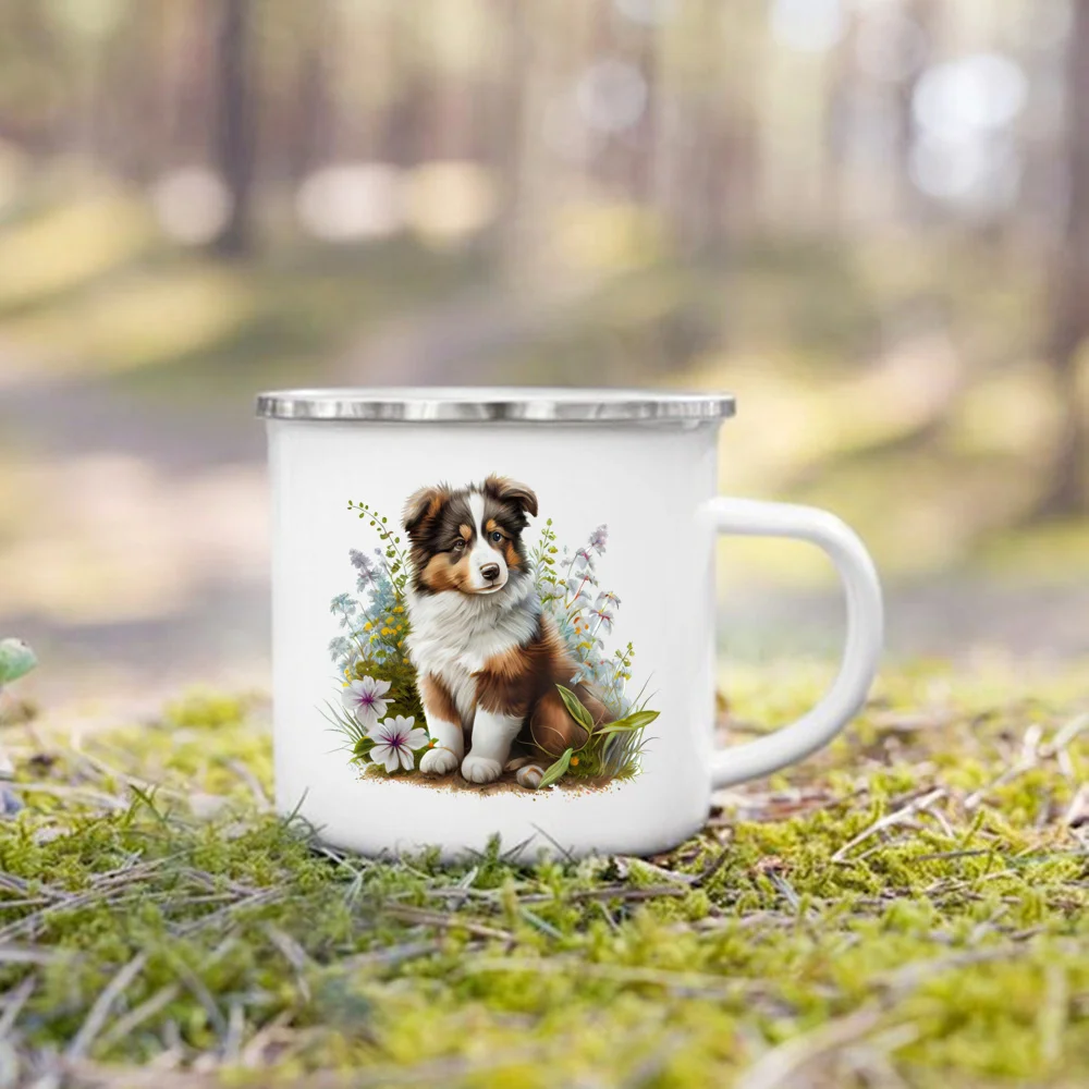 NONE Dackel Bulldogge Grenze kollision olden Retriever gedruckt Emaille Tasse kreative Kaffeetasse Camping Griff Tasse Geschenke für Hunde liebhaber 10