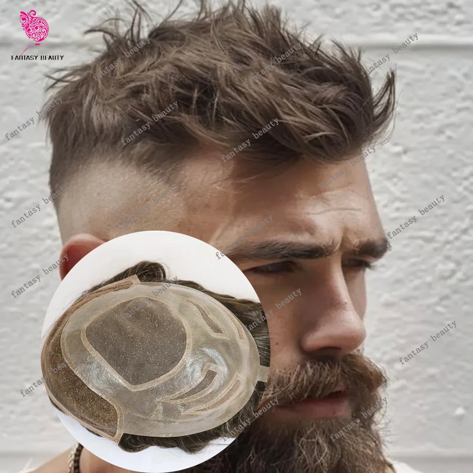 

Undetectable Natural Hairline Versalite Swiss Lace&PU 100% Human Hair Wig Capillary Prosthesi Dark Brown Grey Blonde Mens Toupee