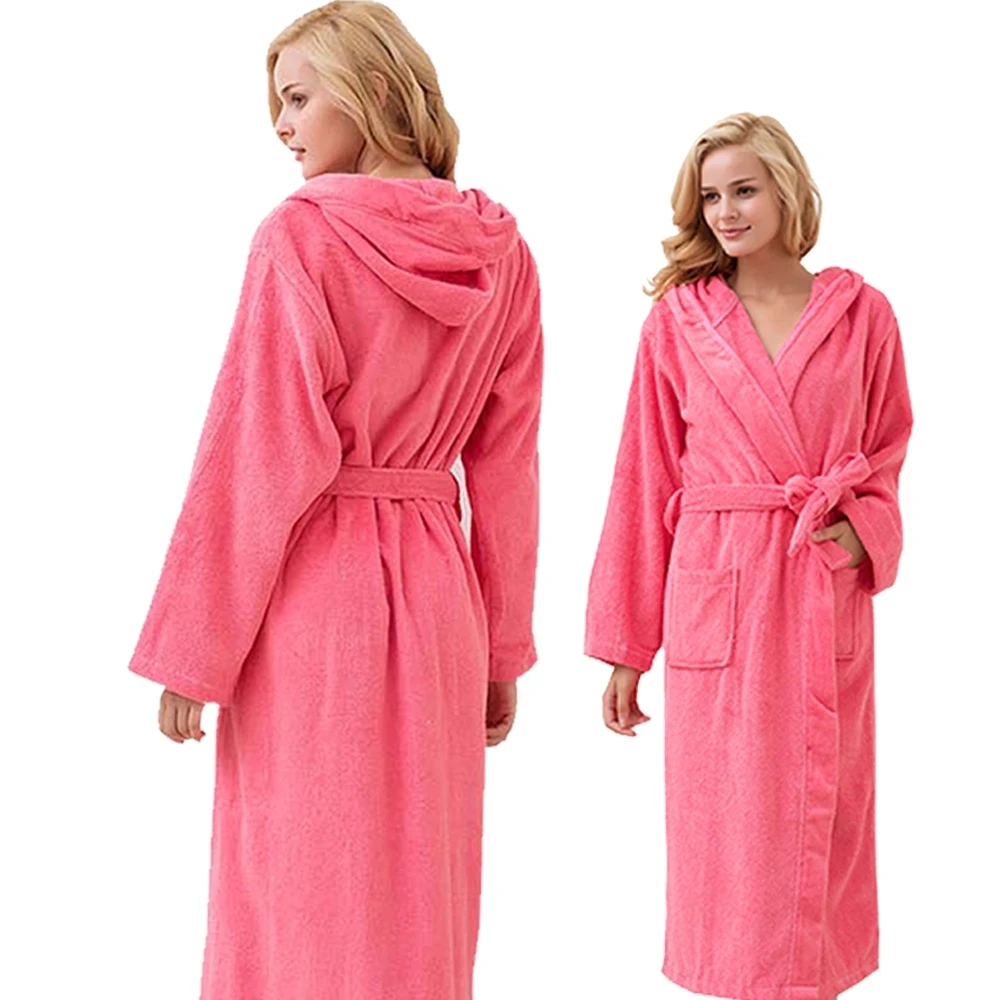 

Winter Flannel Bathrobe Hood Woman Thick Warm Cotton Robes Luxury Noble Patchwork Pockets Bridal Robe Dressing Gown With Belt