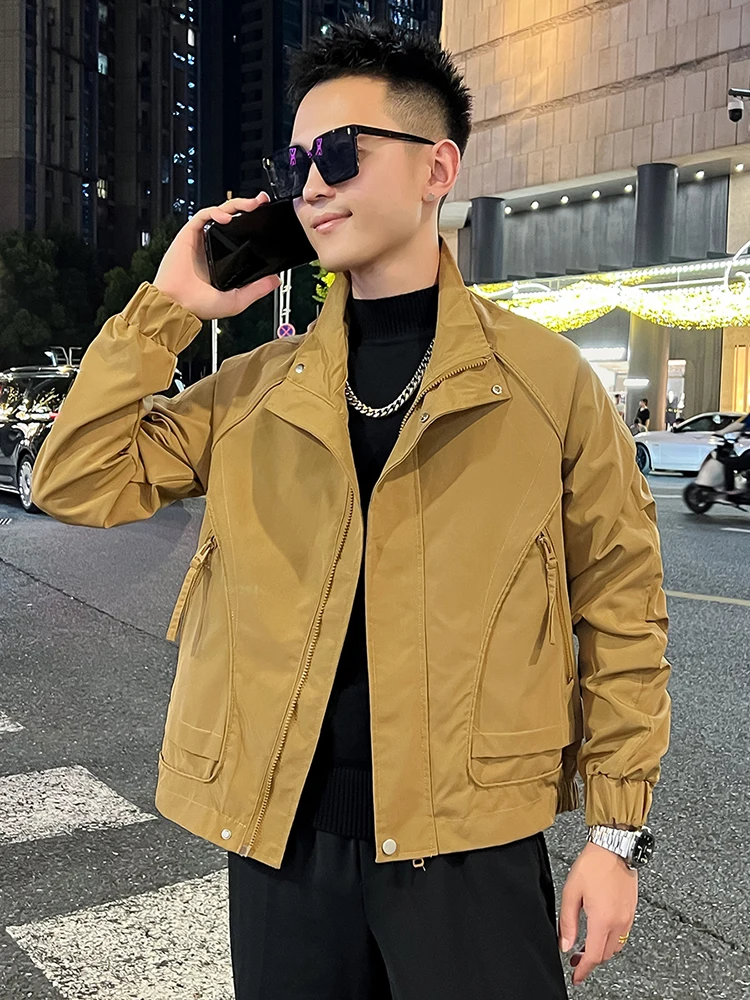 

Весенне-осенняя мужская универсальная спортивная одежда с воротником-стойкой, антистатическая прочная повседневная верхняя одежда на молнии, украшенная молнией