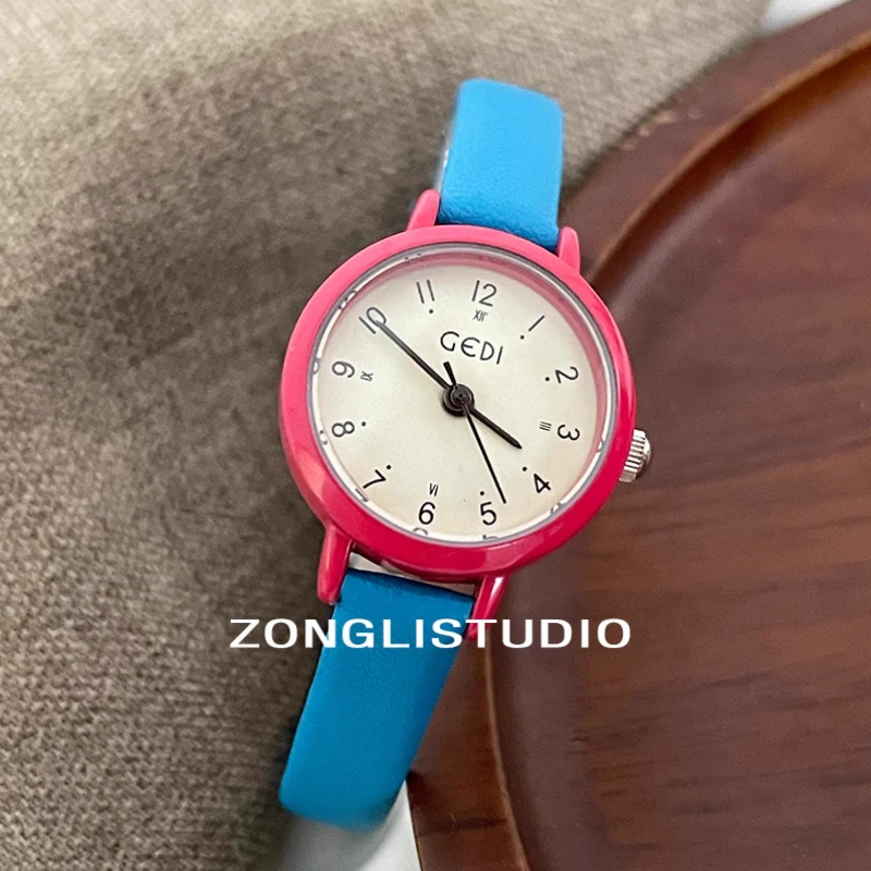 Fashion new color clashing dopamine leather woman watch female small delicate student clock waterproof ladies wristwatch