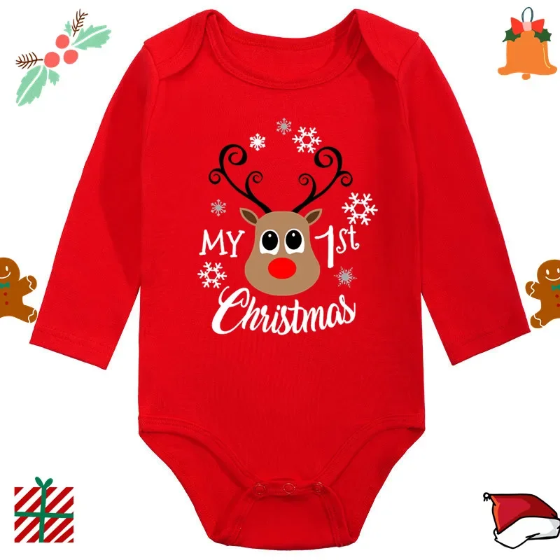 2024 Infant Newborn My First Christmas Rompers Baby Boys Girls Bodysuit Born Crawling Long Sleeve Jumpsuits Festival Party Gifts