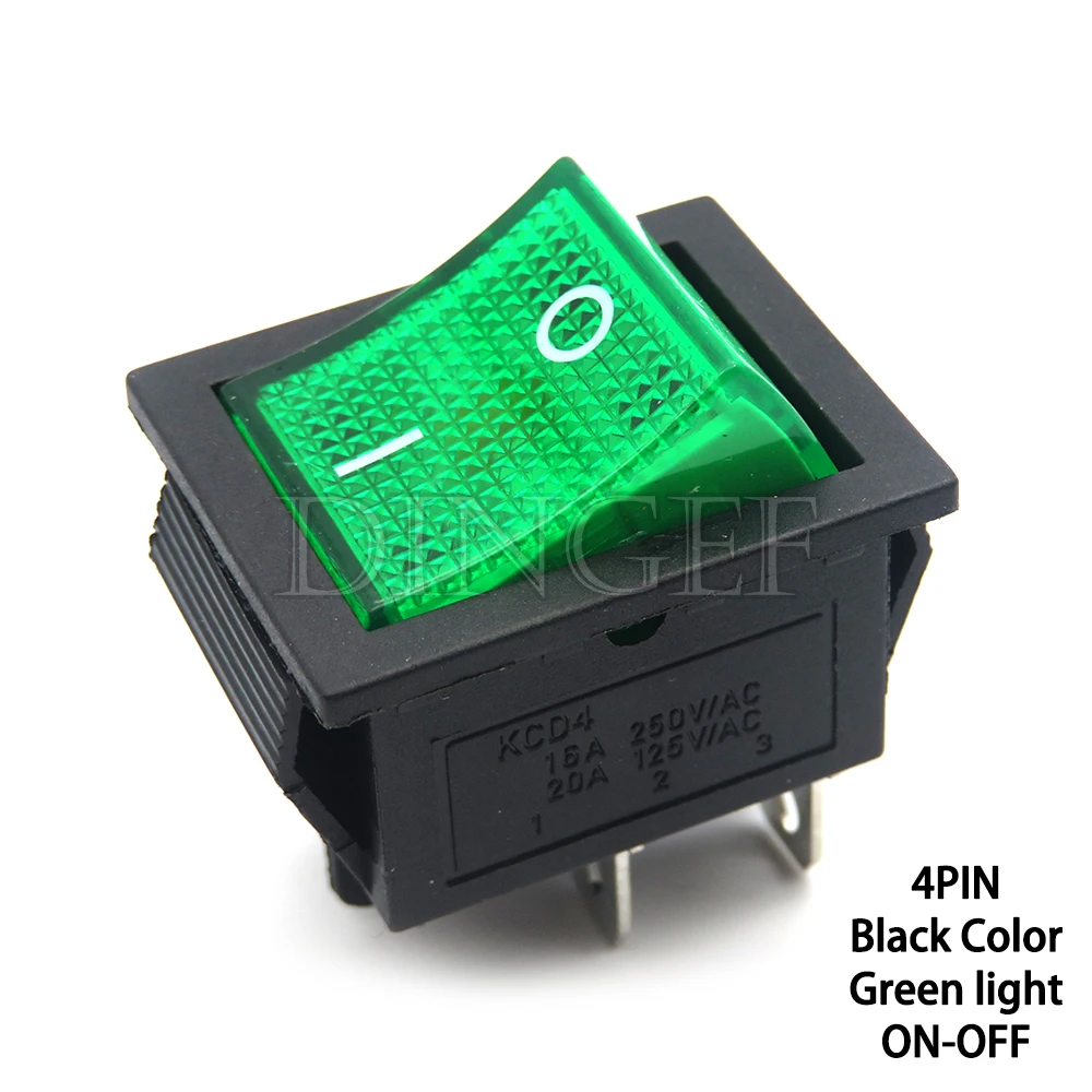 1PCS rocker switch KCD4 4PIN 6PIN 2/3 position ON-OFF Mini with light cat-eye 220V LED  button 250VAC 20A For Integrated circuit