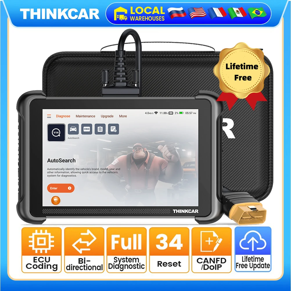 THINKCAR Thinkscan 689 Diagnostic Tools 34 Reset Lifetime Free Update Car OBD2 Scanner Support CANFD DOIP ECU Coding Active Test