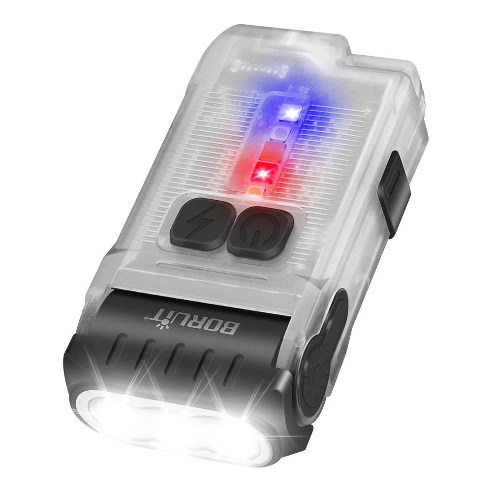 BORUiT V15 LED Keychain EDC Flashlight Clip Warm Work Light Type-C Rechargeable Torch Magnet Waterproof Camping Pocket Lantern