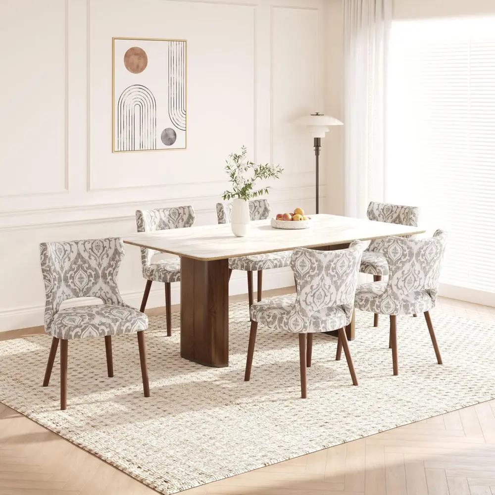 

Dining Chairs Set of 6, Farmhouse Dining Room Chairs with Solid Wood Legs, Mid Century Fabric Kitchen Chairs, Upholstered Chair