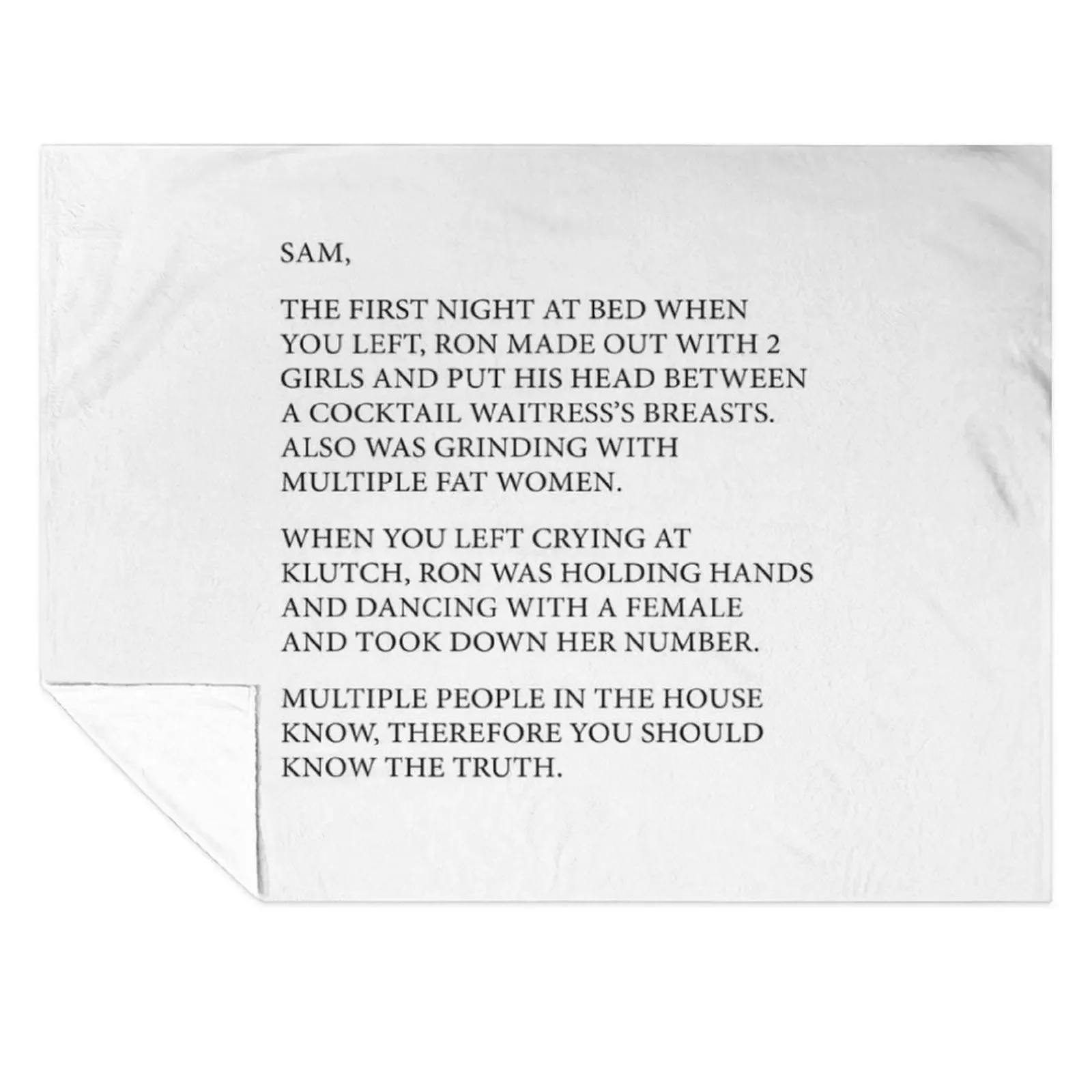 

Anonymous Letter to Sammi full text (Jersey Shore) in full CAPS Throw Blanket Heavy Travel Stuffeds Thermals For Travel Blankets
