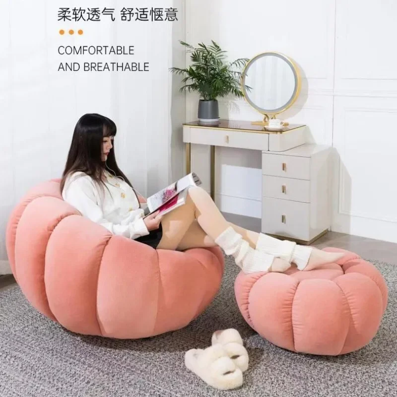 Lazy Sofas Single Pumpkin Shape Sofa Chair Lamb Fleece Sofa Balcony Swivel Lounge Chair Can Lie and Sleep Living Room Sofa Bed