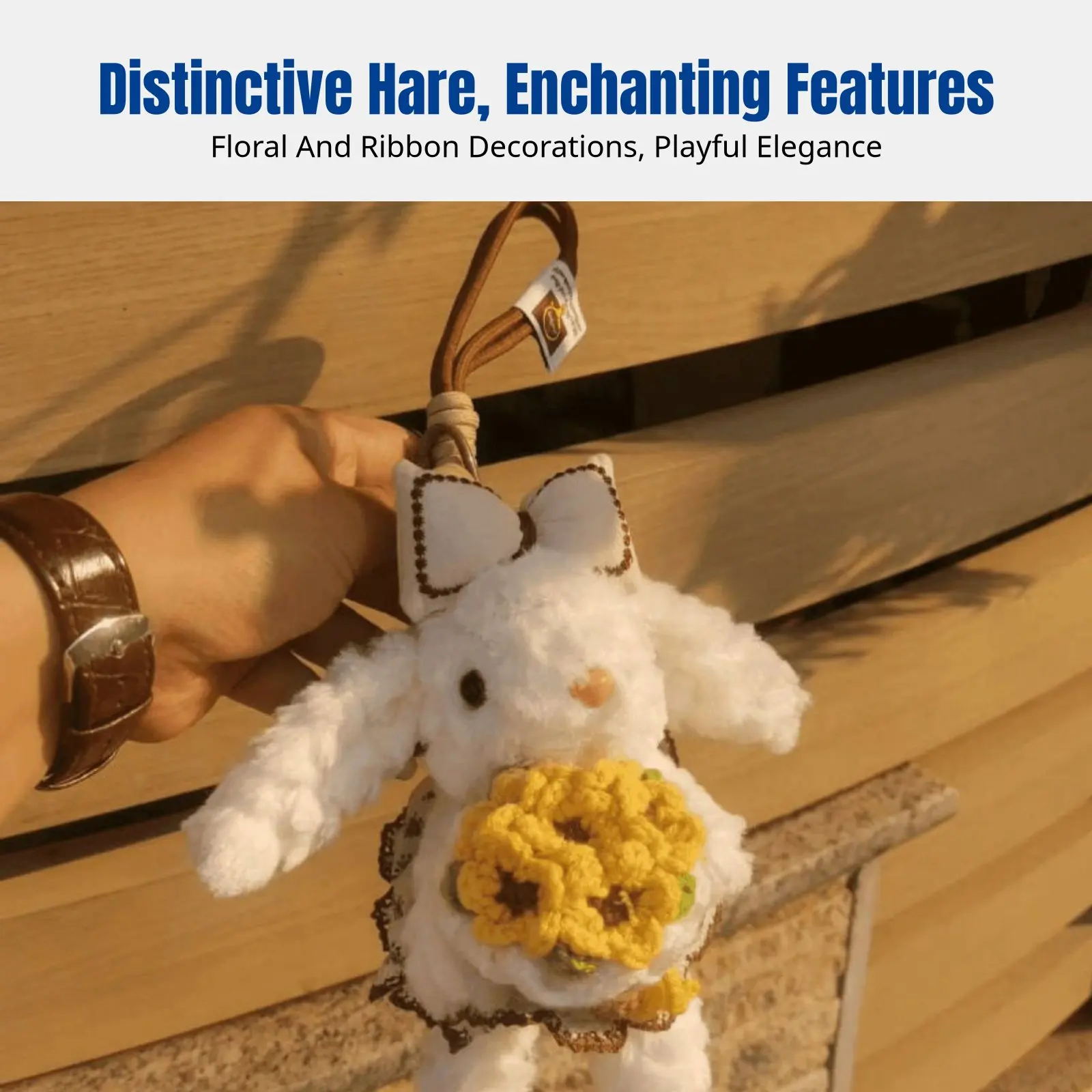Princess Bunny Keychain, Navy Floral Dress Plush Bag Accessory, Cute Cartoon Rabbit Charm, Soft Toy Gift - view 4