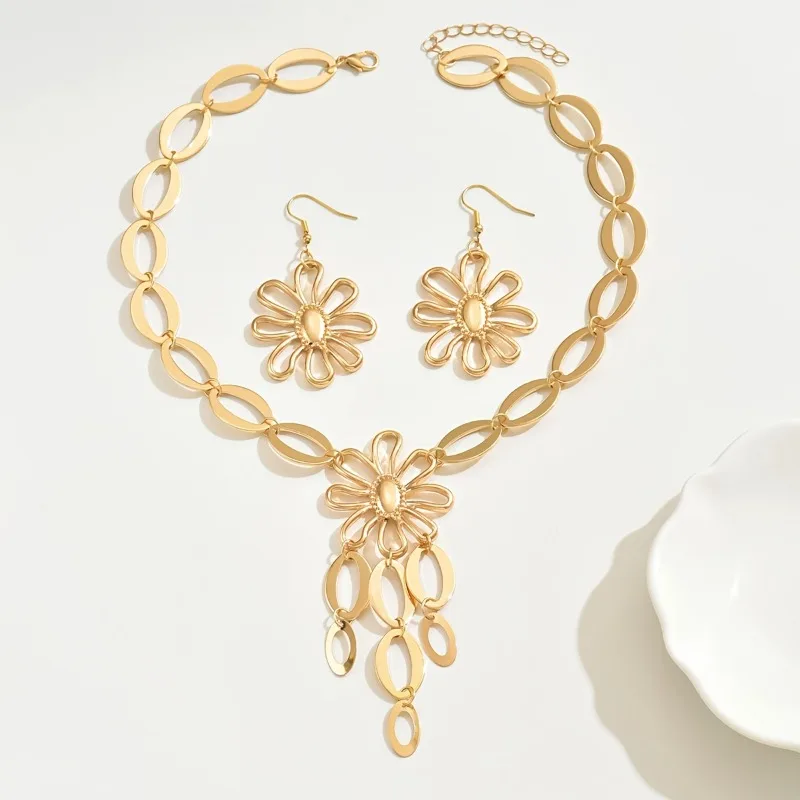 3 قطعة/مجموعة من أقراط قلادة على شكل زهرة بتصميم مجوف شخصي، هدايا مجوهرات للحفلات على الموضة للنساء #4