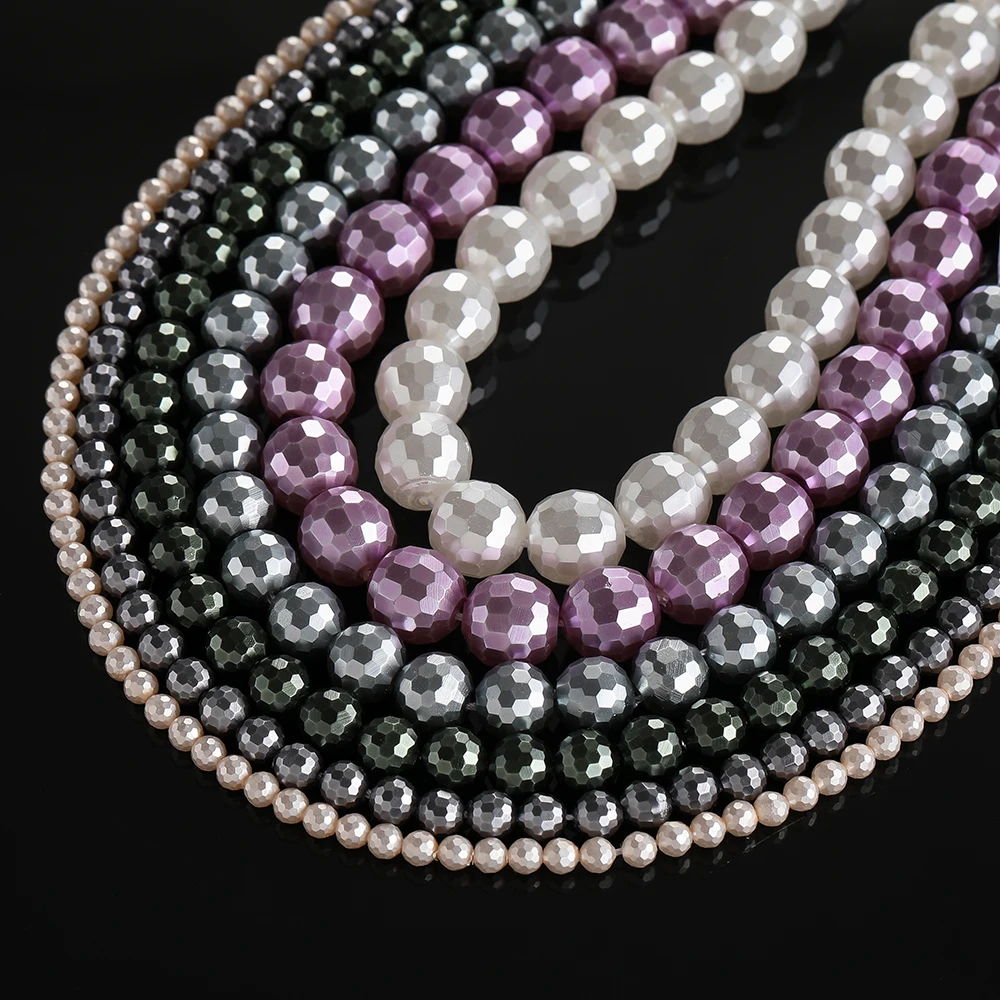 

1Strand Glass Artificial Pearl 4/6/8/10/12mm Faceted Round Spacer Loose Beads for DIY Bracelet Necklace Jewelry Making Findings