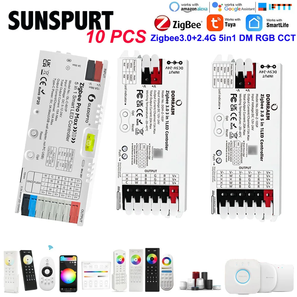 

Zigbee 3.0 умный дом RGB светодиодный контроллер, контроллер светодиодных лент RGBCCT с регулируемой яркостью, переключатель Wi-Fi для COB 5050/2835 неоновый светодиодный диммер