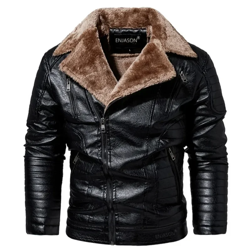 Men Autumn Winter Pu Leather Jacket Coat Zipper Long Sleeve Pockets Locomotive Style Jackets