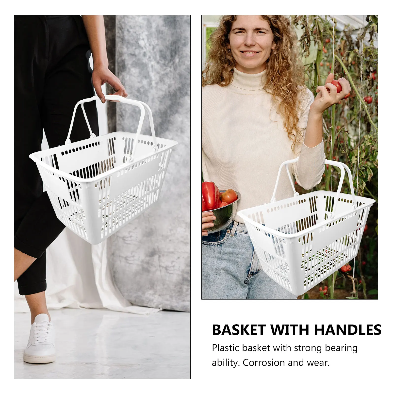 

Small Plastic Shopping Basket Portable Storage Bin For Sundries Organizer Grocery Carry Handle Hollow Basket Home Desktop