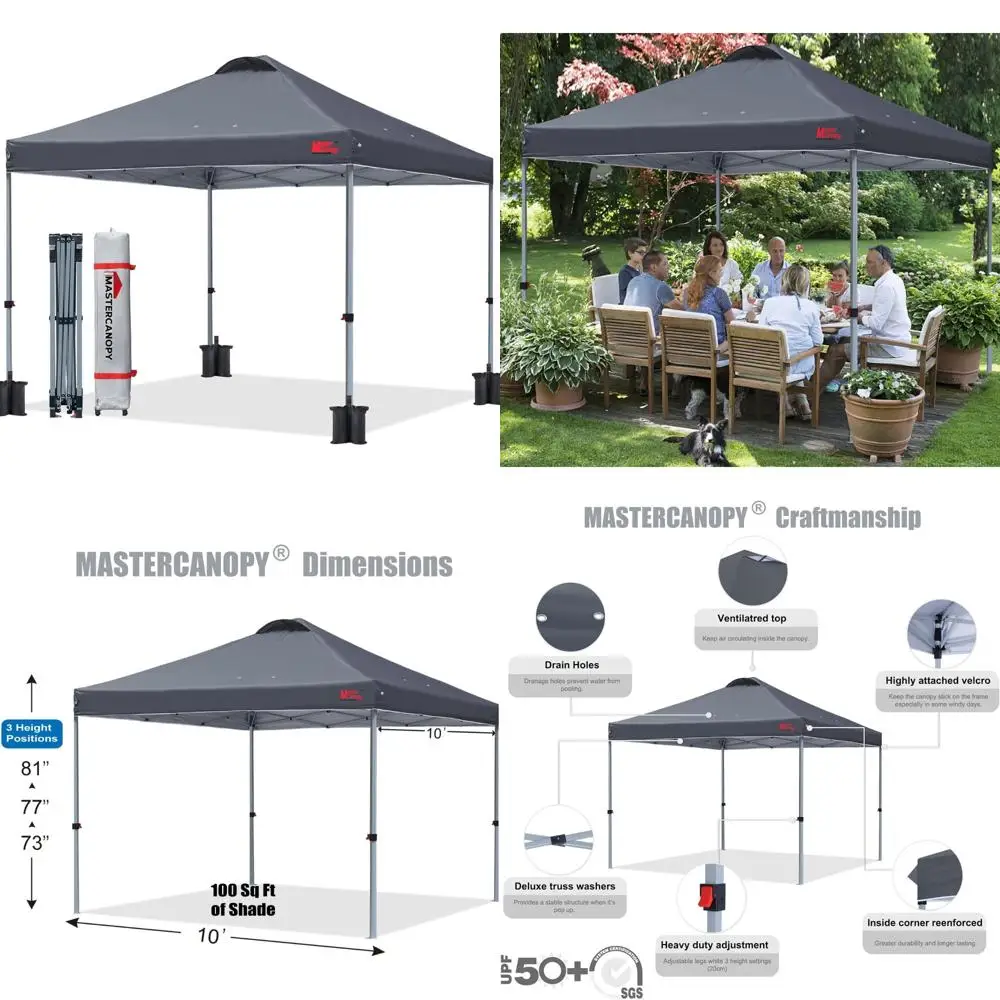 MASTERCANOPY Durable Pop-up Canopy Tent with Roller Bag (10x10, Dark Gray)