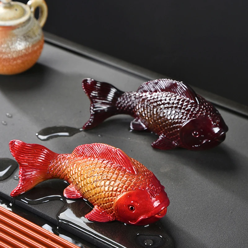 Creative Color Changing Tea Pet Resin Tea Table Ornaments Chinese Mascot Koi Carp Two Fish Report Happiness Zen Tea Ornaments