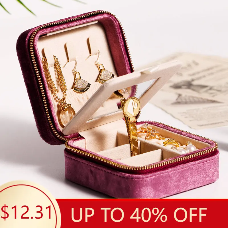 

Plush Jewelry Organizer Box Portable Velvet Travel Jewelry Boxes Case Small Jewelry Box for Women Jewelry Case Earring Organizer