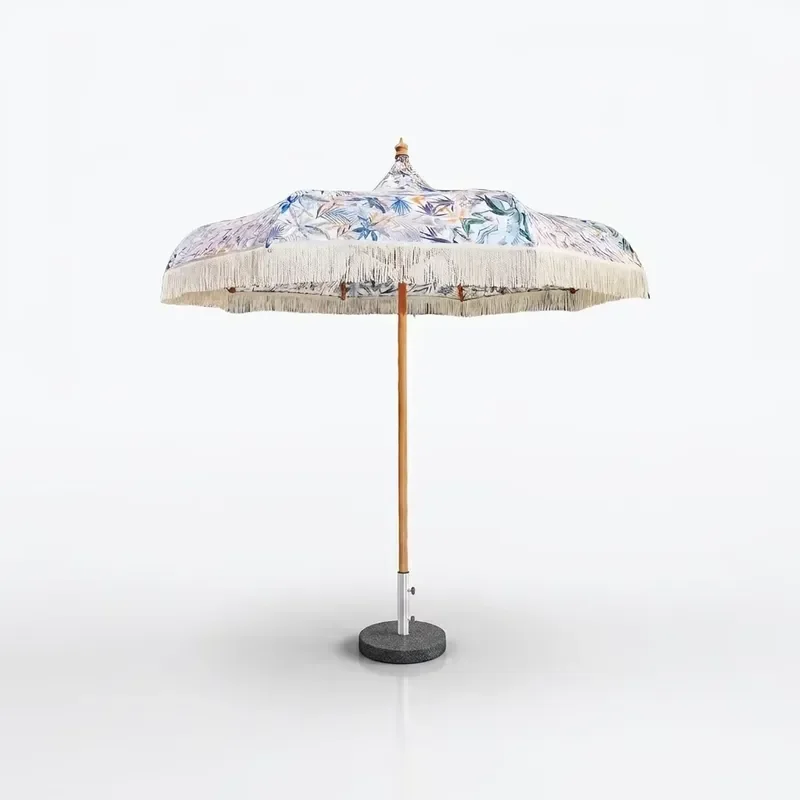 48 Ribs European Style Pointed Top Patio Umbrella Outdoor Garden Parasol with Fringe Edge Sunshade for Courtyard Terrace