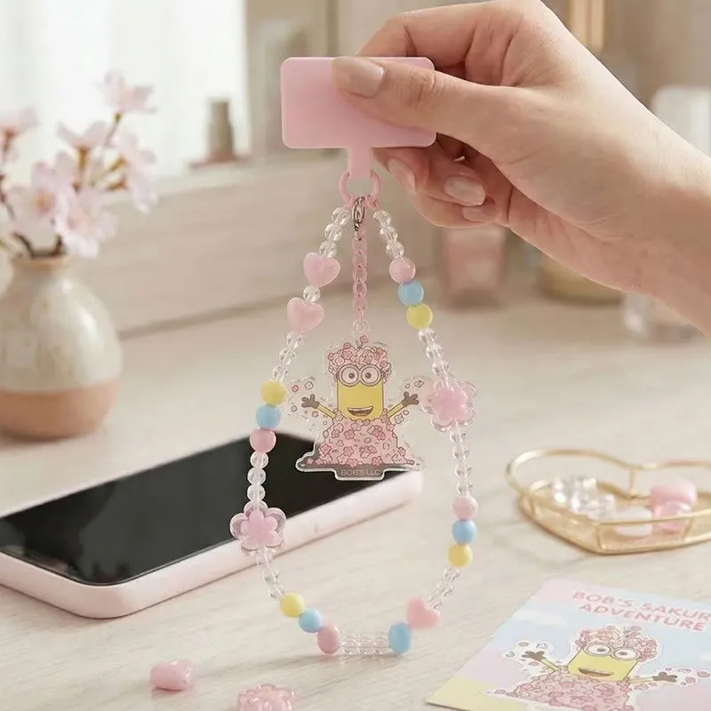 Universal Studios Minion Sakura Collection Pink Phone Strap Cute Kawaii Adjustable Lanyard Cell Phone Charm Keychain view 2