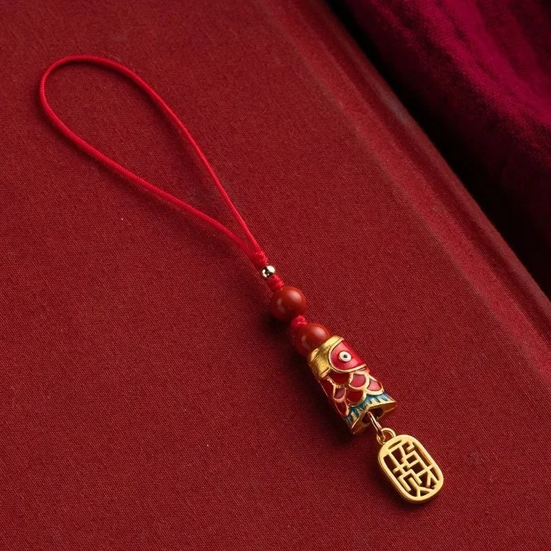 

Creative Chinese Style Good Luck Koi Enamel Cinnabar Praying for Blessings USB Flash Drive Mobile Phone Pendant Hanging Rope