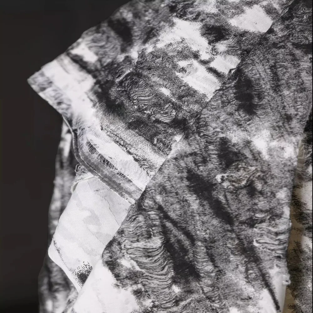 

Dark Gray Ink Tie Dye Knit Fabric for Skirts Pants Sweaters Cardigans Outerwear Designer Apparel Cloth Diy Sewing Per Meter