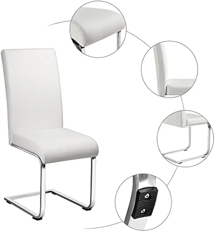 Ensemble de 4 chaises de salle à manger en similicuir, mobilier de cuisine moderne, avec assise en solution, pieds en métal et dossier haut