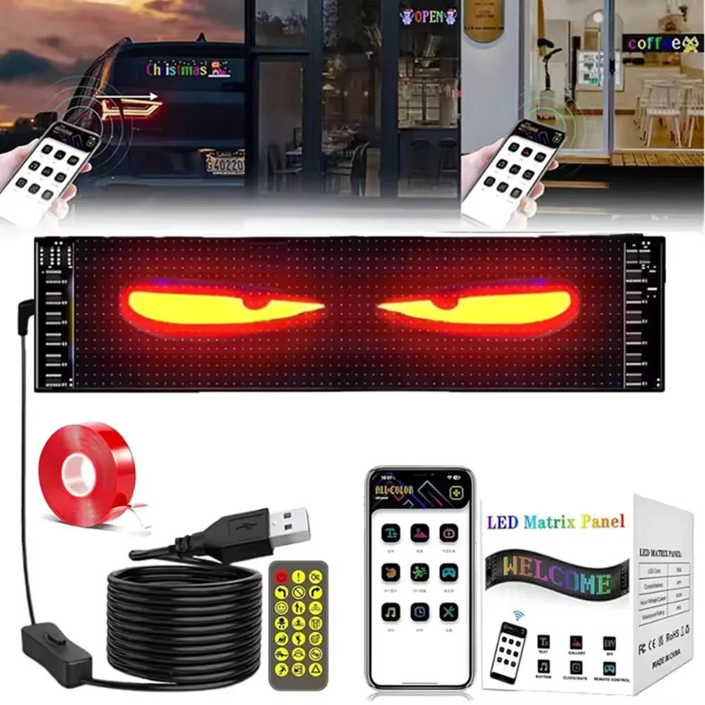 LED Matrix Panel Devil's Eye Light APP Remote Control USB Animated Display Screen Car Window DIY Text Pattern Decorative Light