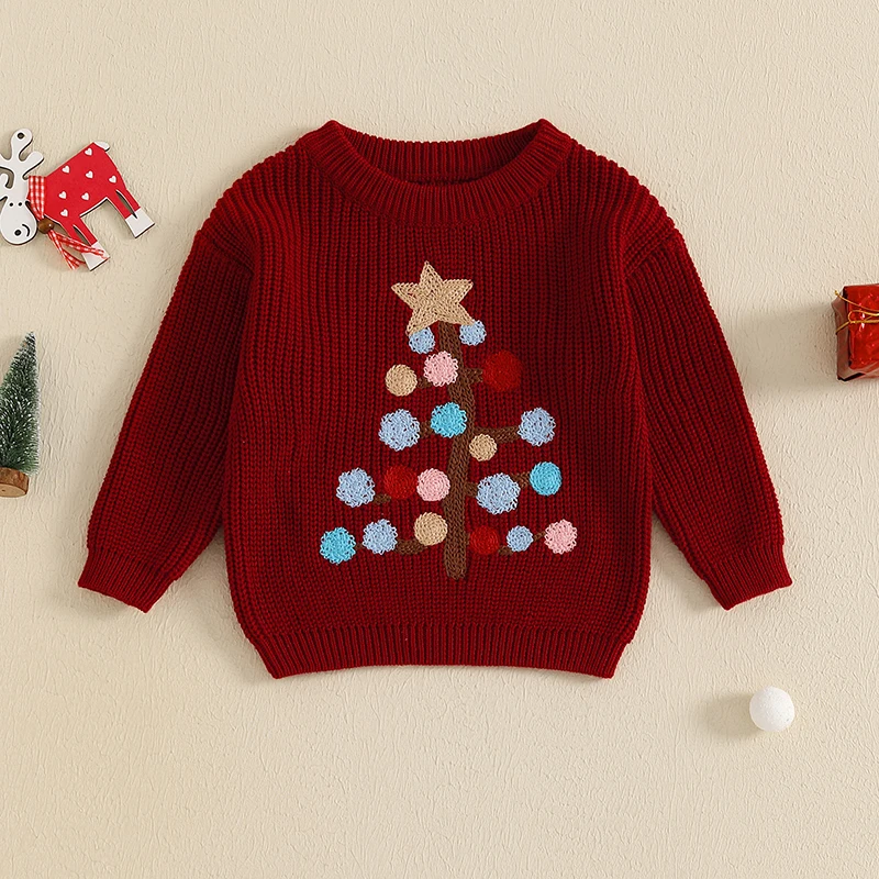 Baby Christmas Sweater, Long Sleeve Crew Neck Tree Warm Knit Pullover Winter Tops