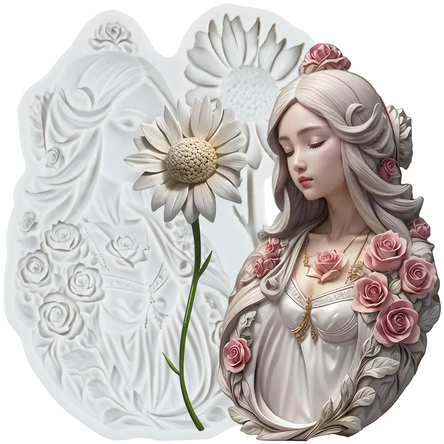 Goddess Silicone Molds Sunflower Fondant Cake Decorating Tools Cupcake Topper Candy Sugar Craft Gum Paste Polymer Clay