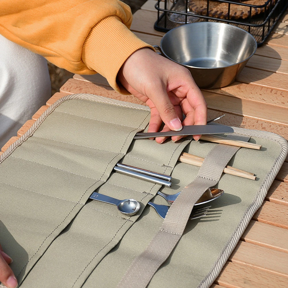 

Travel Utensils Bag Waterproof Oxford Cloth Cutlery Organizer Compact Tableware Pouch for Camping Picnic Outdoor Adventure Gear